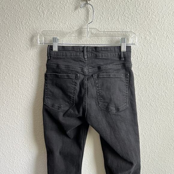 Zara Trafaluc Denim Crop Bootcut Jeans Women's 2 Black Raw Hem Mid Rise Cotton - Picture 4 of 7